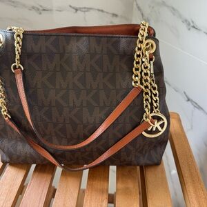 Michael Kors Dark Brown Shoulder Bag with Gold Accents